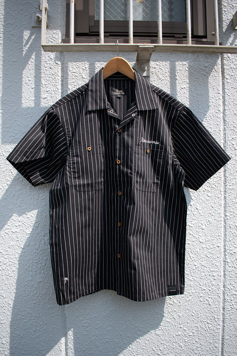 "KIBACOWORKS" STRIPE WORK SHIRT - BLACK